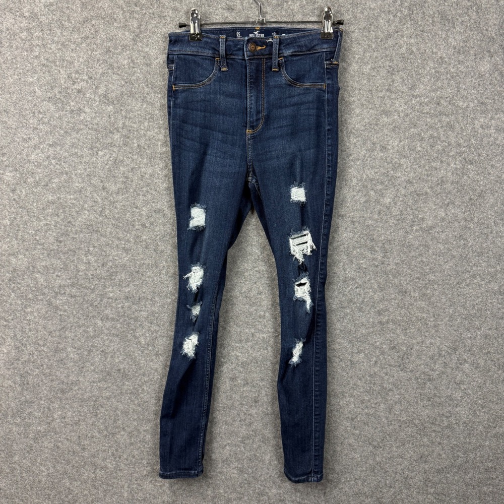 Hollister Womens Jeans Curvy High Rise Jean Legging Ripped Dark Wash Size 24